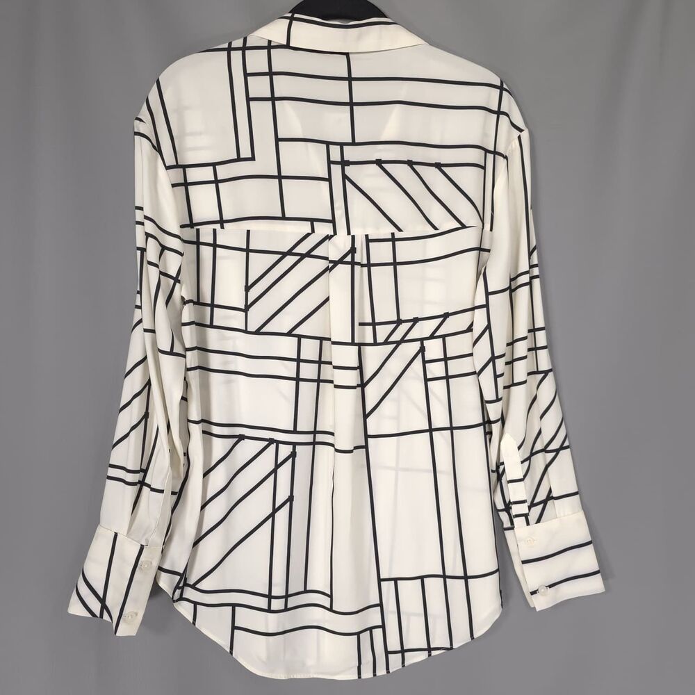 EXPRESS‎ New Women's Top Shirt XS Geometric Black Cream Boyfriend Portofino - Picture 6 of 11